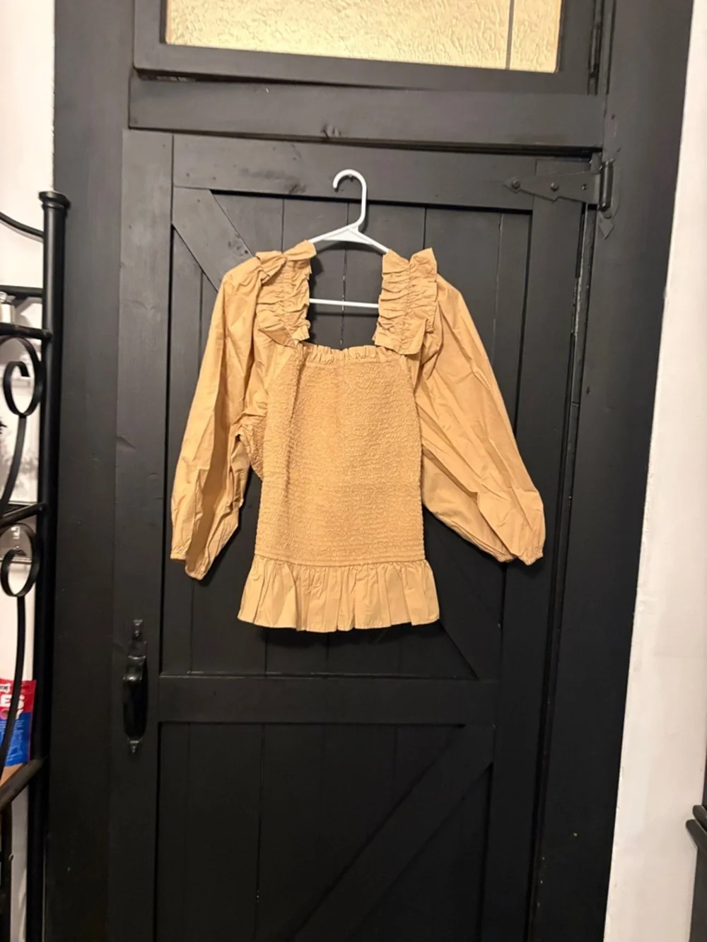 Ruffled Smocked Blouse in Mustard